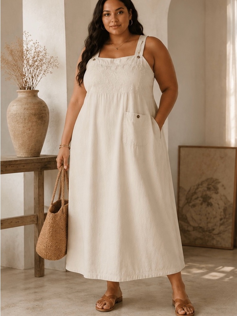 Authentic St. John's Bay Established 1984 Women's Vintage Cream Midi Dress